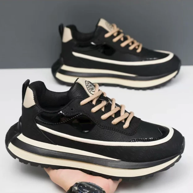 【专柜品质】2025秋季新款舒适皮面增高百搭拼色老爹鞋爆款休闲男鞋