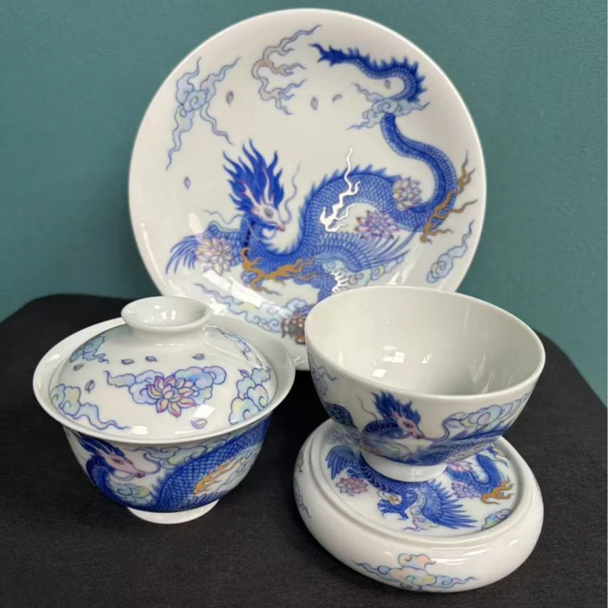 手绘斗彩嘲风四件套组