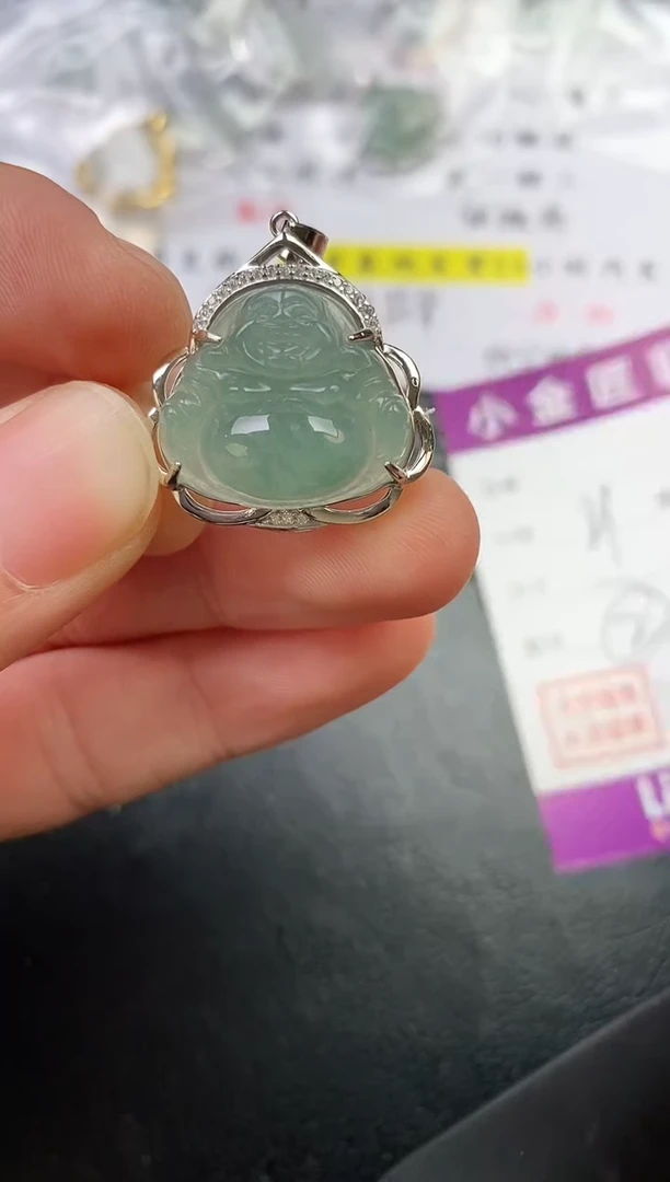 颈饰银S925镶嵌翡翠开**?挂件