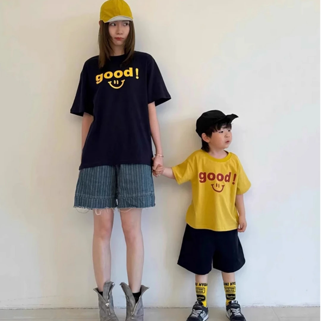 日系亲子装一家三口四口全棉全家装男女童夏季短袖T恤母女母子装