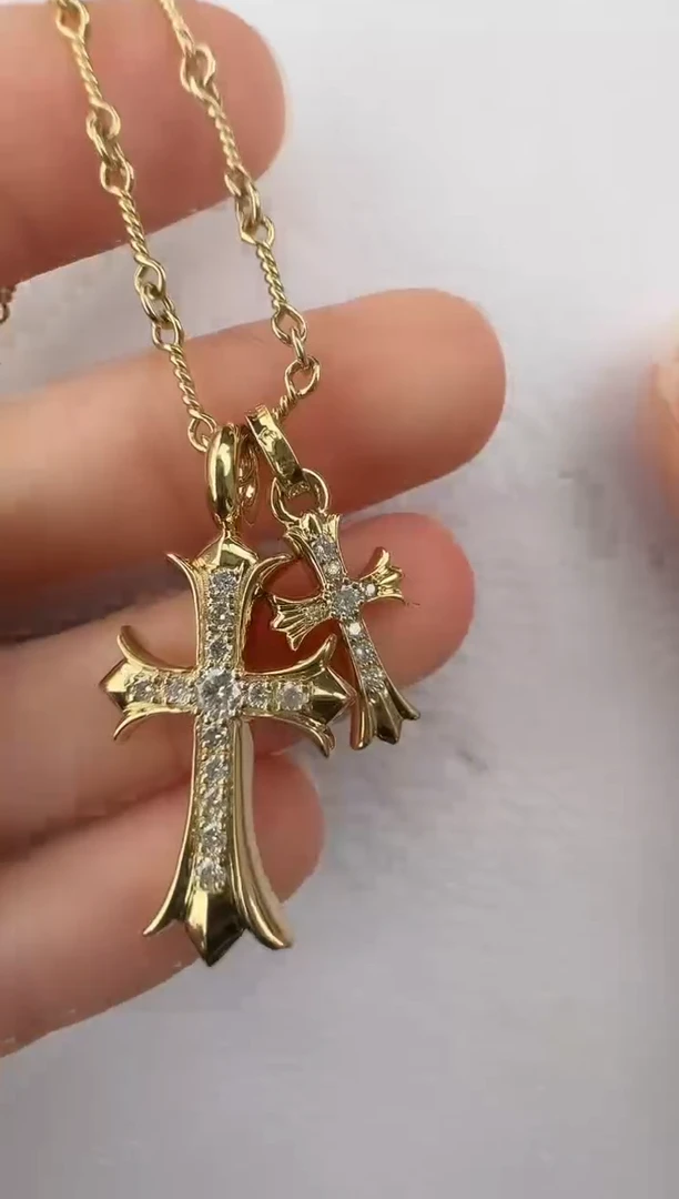 【闪购商品】钻石项链18K金镶嵌双十字架项链【16克以上】