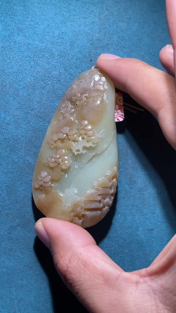 未镶嵌和田玉挂件MO 糖白玉 山水牌吊坠