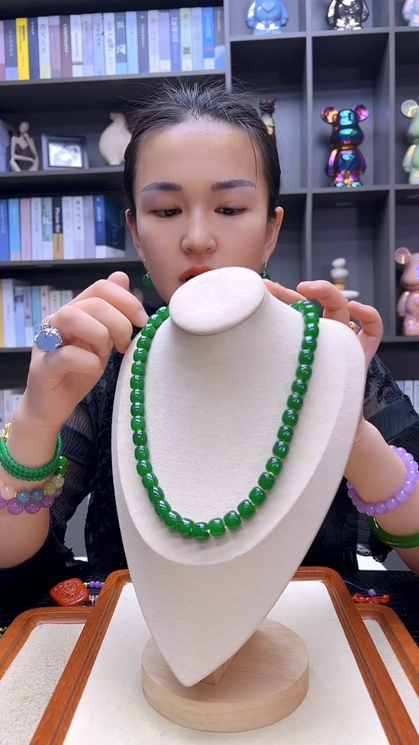 高货绿色diy劲饰桶珠项链