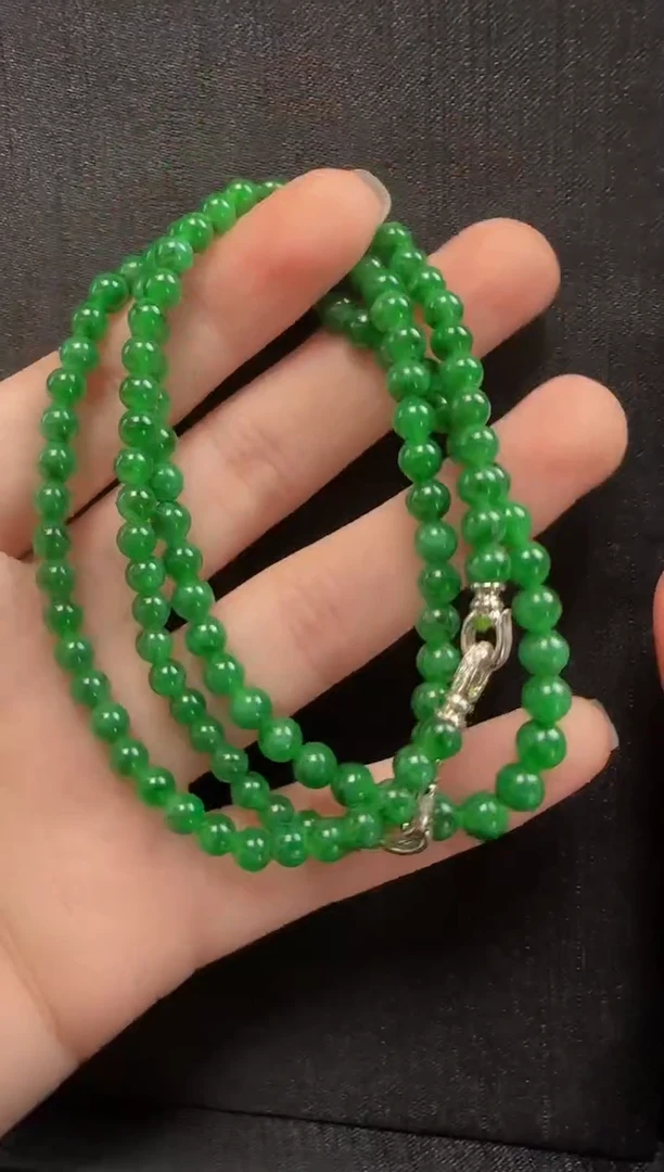 颈饰18K金镶嵌翡翠041玉珠一条