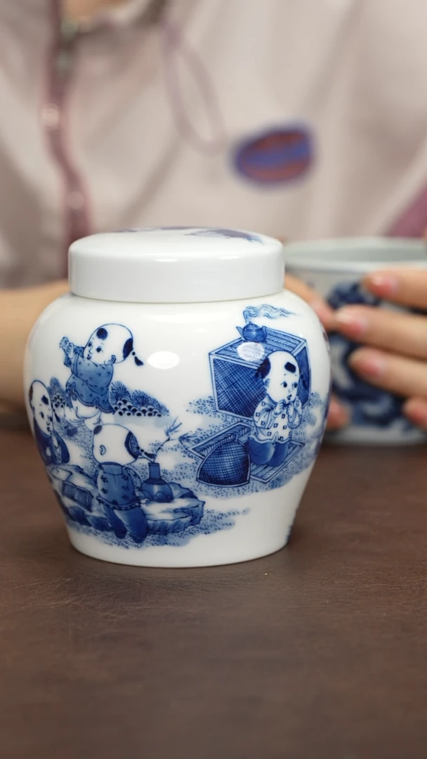 红*景德镇青花童子茶叶罐（尾款）