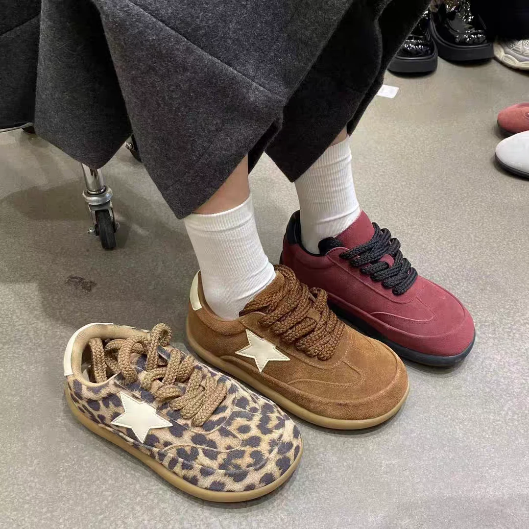 欧美风复古软底德训鞋女冬季新款磨砂百搭平底运动休闲鞋 9091-1