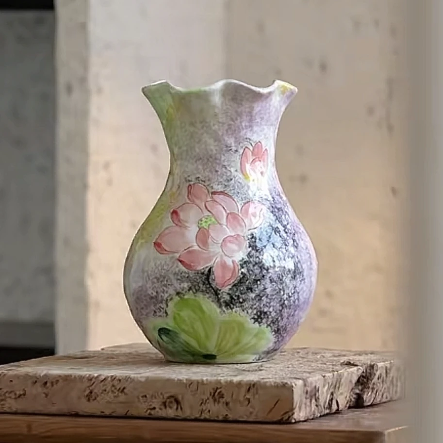 086-高23宽17口径11景德镇陶瓷手绘花瓶复古艺术高级陶瓷花瓶