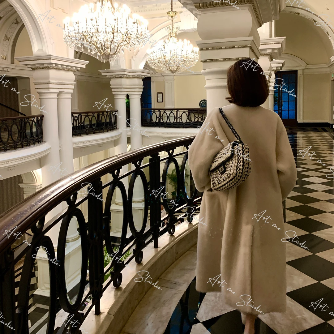 【ART ME】澳洲琎口美丽奴亮泽无领皮毛一体皮草外套w24529a