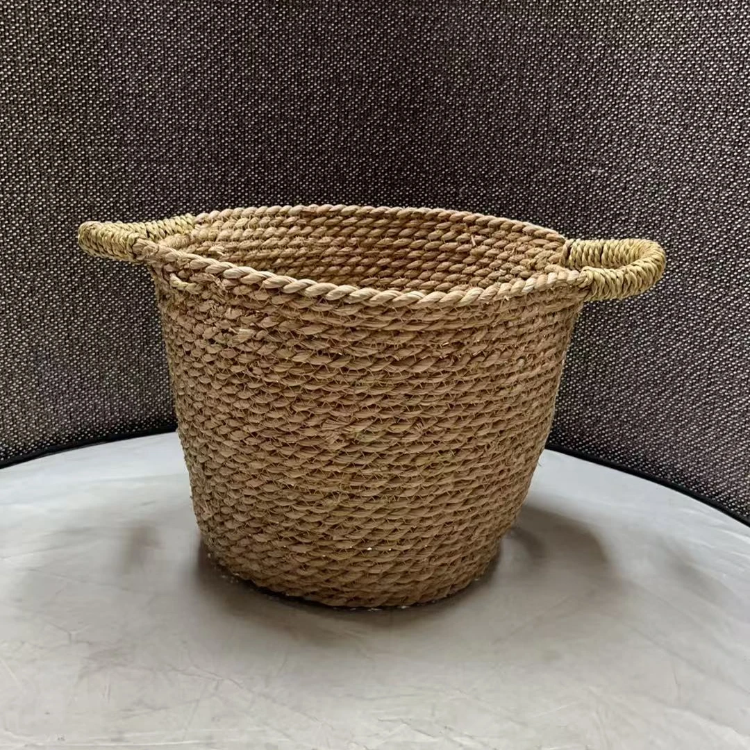 4077瑕疵款 直径30高23cm 草编收纳筐北欧花盆套简约鸡蛋篮储物筐