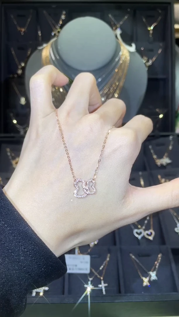 【闪购商品】钻石套链18K金镶嵌18K金玫  多人  双葫芦