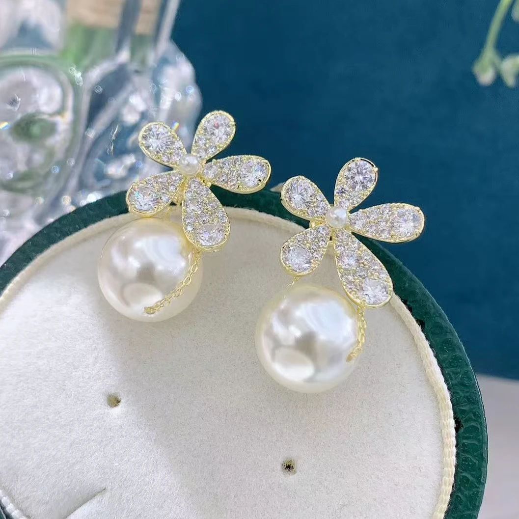 铜合金仿珍珠耳饰 2025新款【高定樱花秋千】巨美高级款轻奢时尚