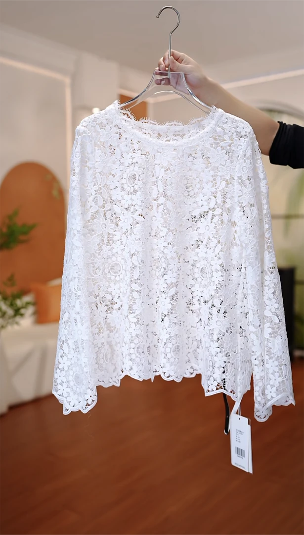 【Dushang】2025秋季新款镂空蕾丝衫女装气质慵懒版上衣CS