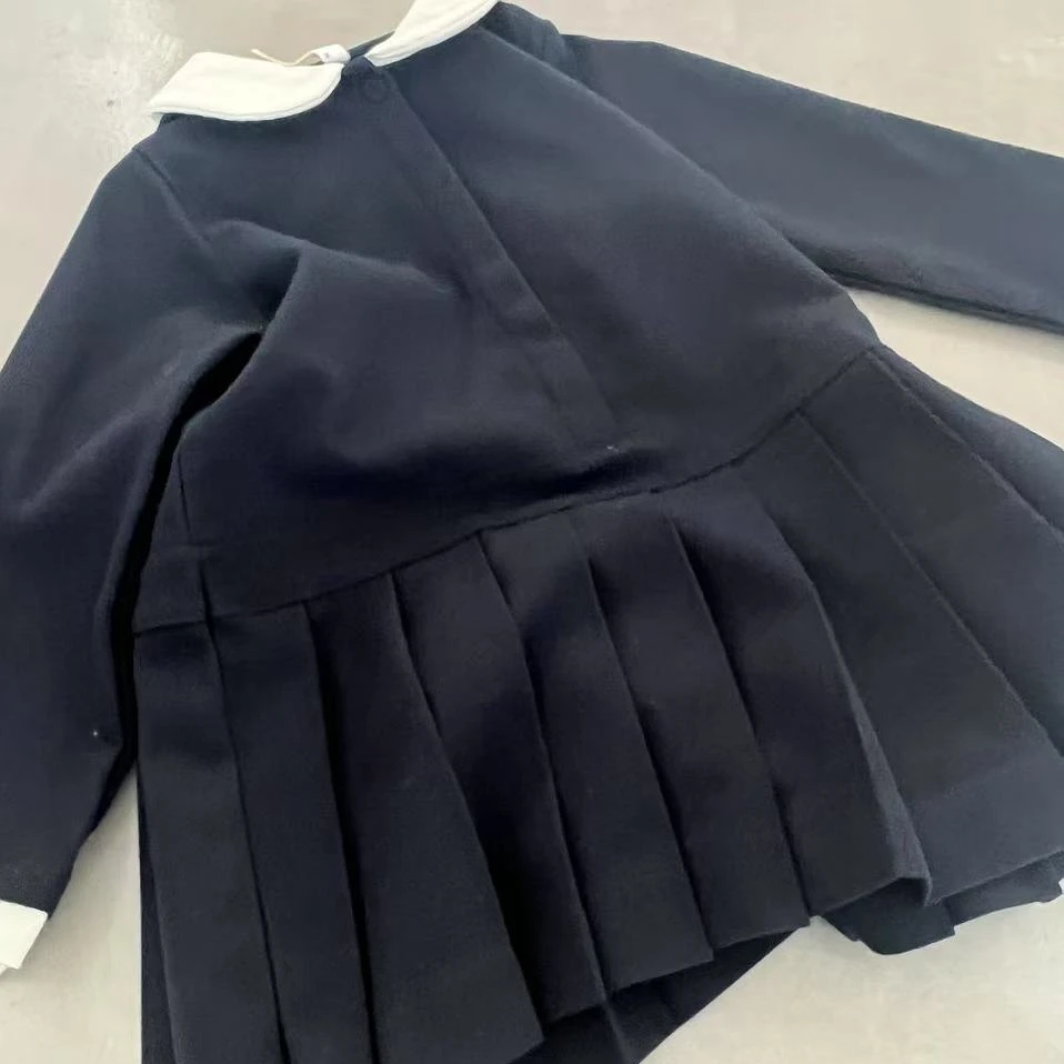 韩国女童春款娃娃领百褶连衣裙（不支持退货）