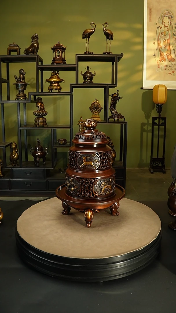 【闪购商品】紫铜精炼铜莲花纽瑞象熏炉栗