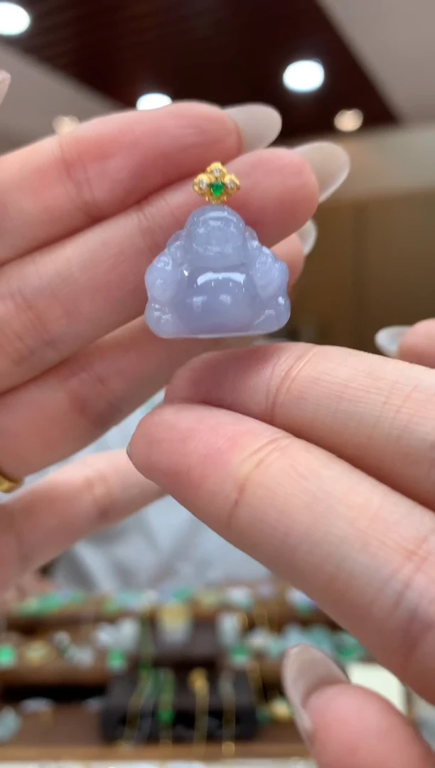 吊坠(不含链)18K金镶嵌翡翠财神