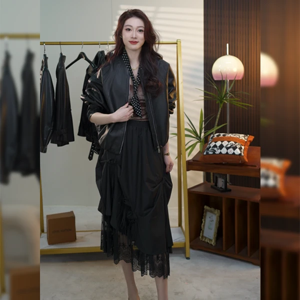 春季新款高端轻奢气质时尚女神皮衣短款-2502