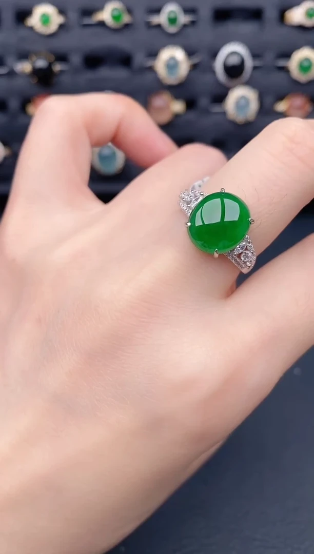 银S925镶嵌戒指翡翠天然a货翡翠74