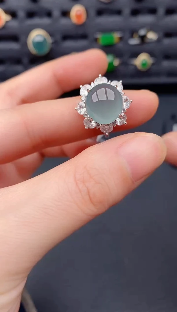 银S925镶嵌戒指翡翠天然a货翡翠156