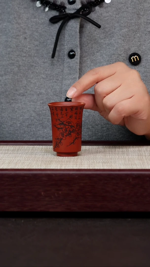 茶杯紫砂朱泥梅花闻香杯