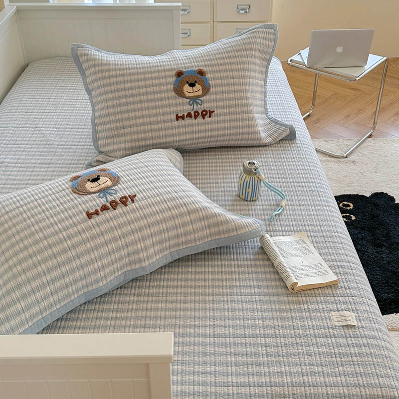 ins卡通全棉水洗棉床盖套件学生宿舍床盖可机洗加厚床单四季通用