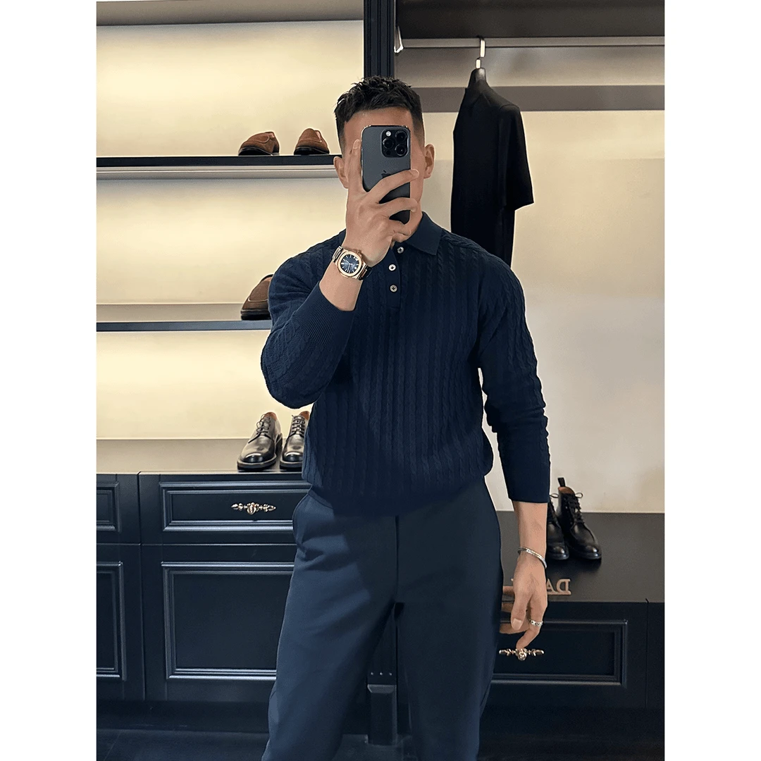 2025秋冬季新款韩版POLO衫翻领保暖毛衣港风纯色内搭针织打底上衣