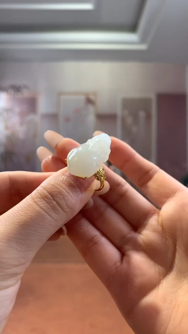未镶嵌和田玉挂件白玉貔貅戒指