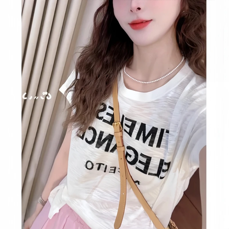 夏季设计感侧边纽扣收腰显瘦短袖针织衫女时尚洋气薄款冰丝T恤ins