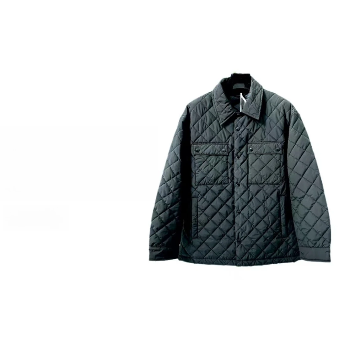 【大韩专享9160】菱形格简约翻领夹克棉衣外套