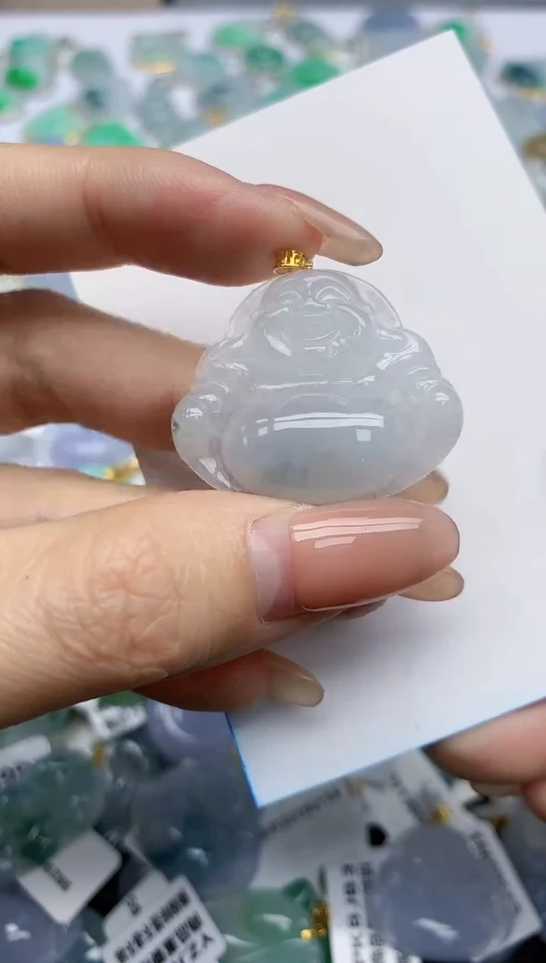 【闪购商品】翡翠挂件18K金镶嵌天然翡翠A货