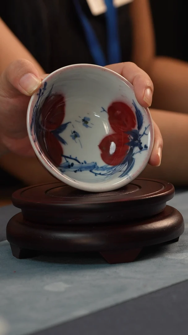 杯子非遗传承-釉里红研究院--豇豆红内绘压手杯