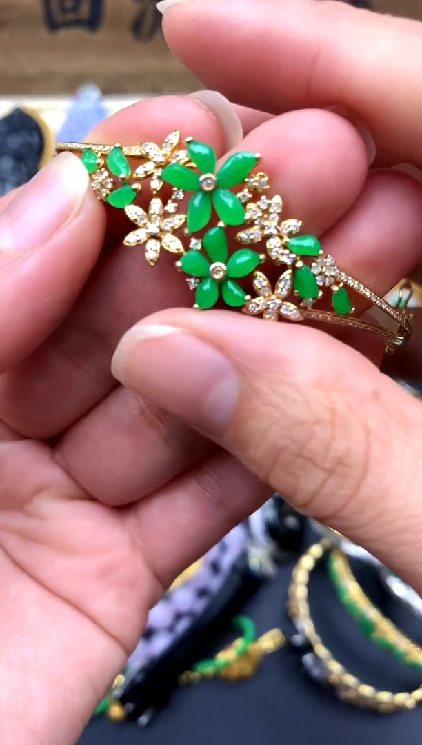 【闪购商品】翡翠手镯18K金镶嵌446-中国好珍宝