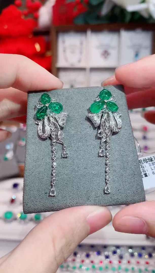 18K金镶嵌耳饰祖母绿2.87ct/天然宝石/七天无理由
