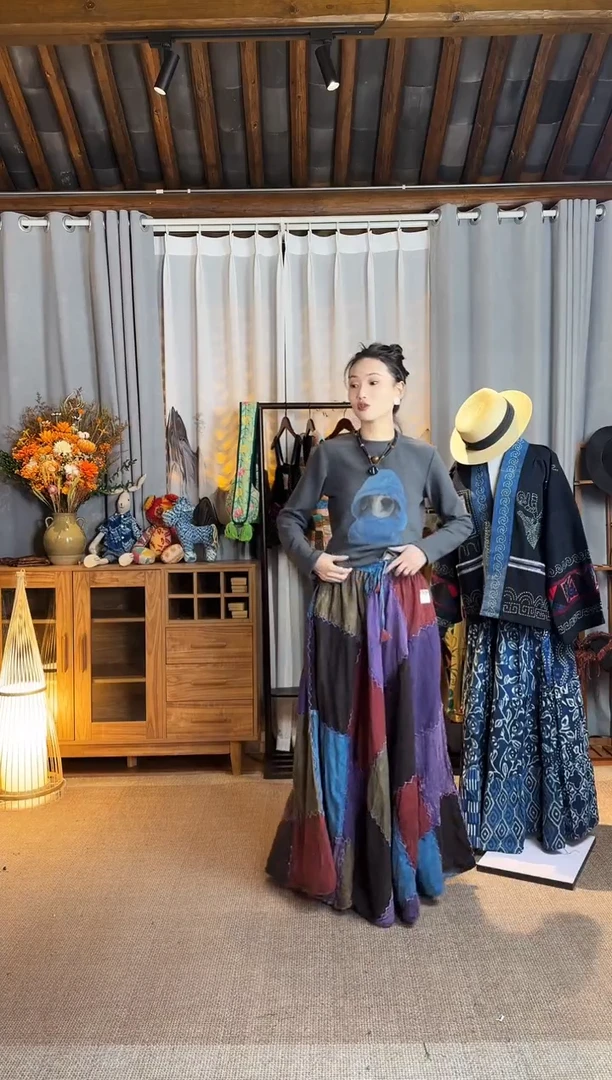 【闪购商品】设计师款方格拼接裙子