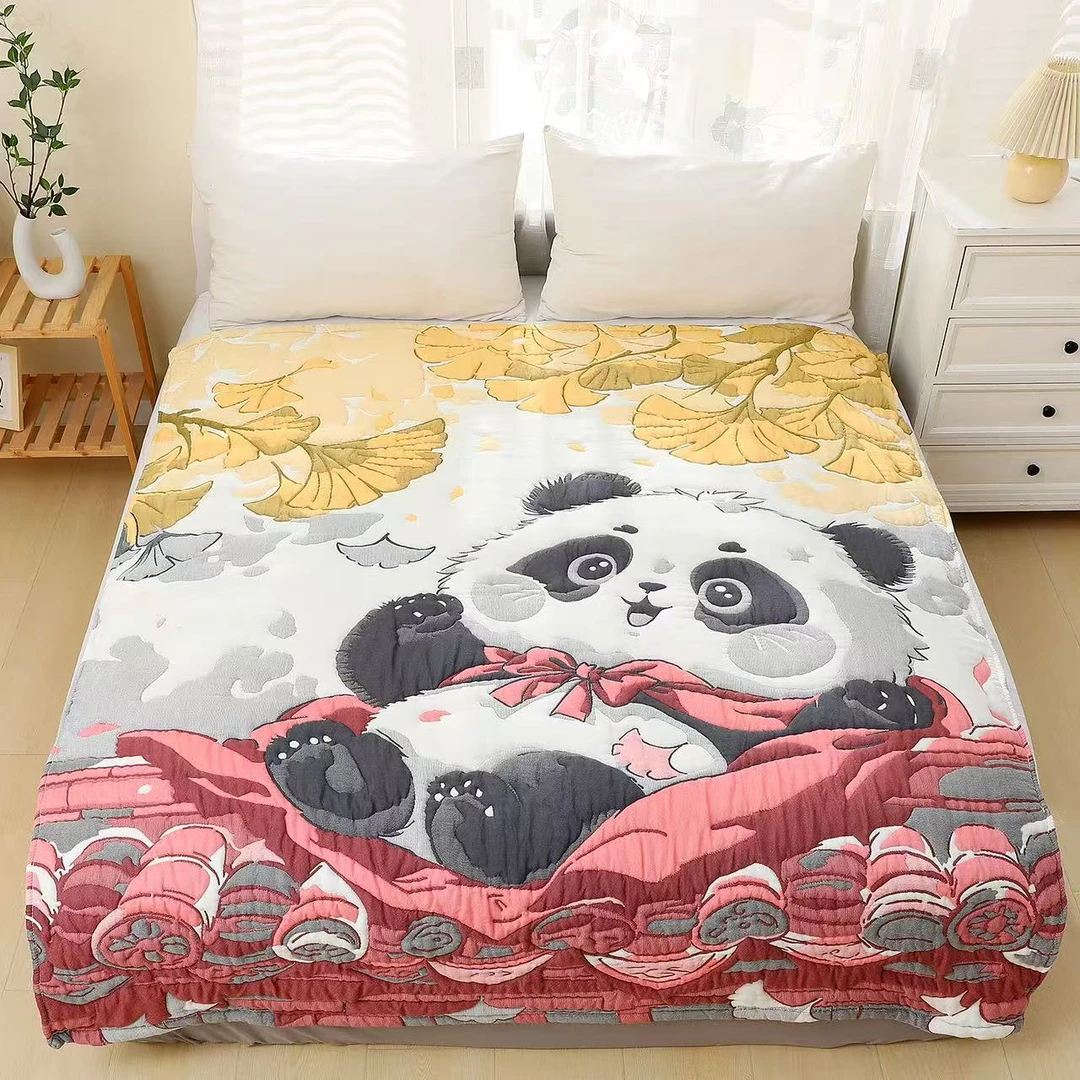 【温暖家居】棉纱超柔美学被150×200cm-银杏熊猫