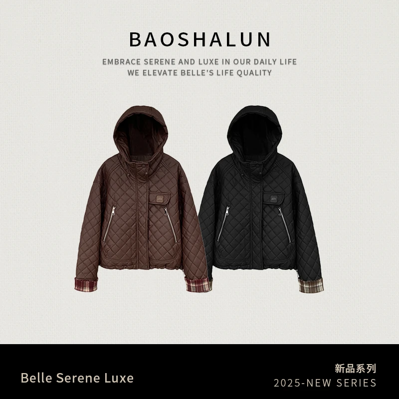 宝莎伦厚款菱格棉服外套女春秋2025流行款外套女春秋百搭外套