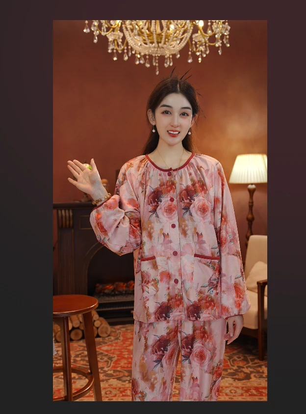 七七【粉玫瑰】2025冬款绒款绵羊毛+桑蚕丝两件套可外穿家居服HS