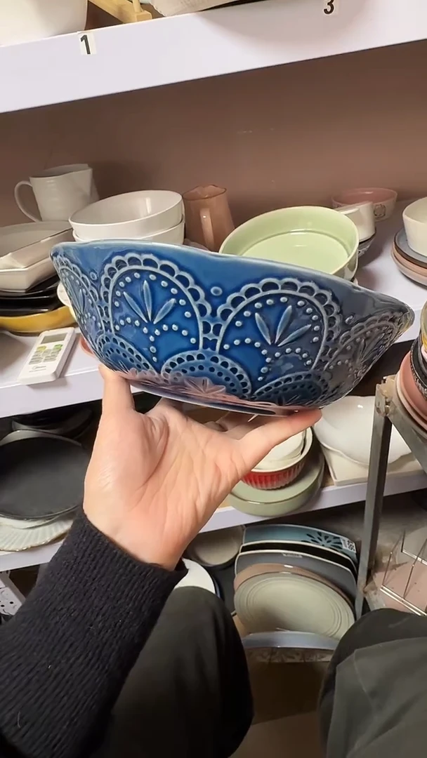 陶瓷微瑕（1个装）蓝色浮雕大深盘