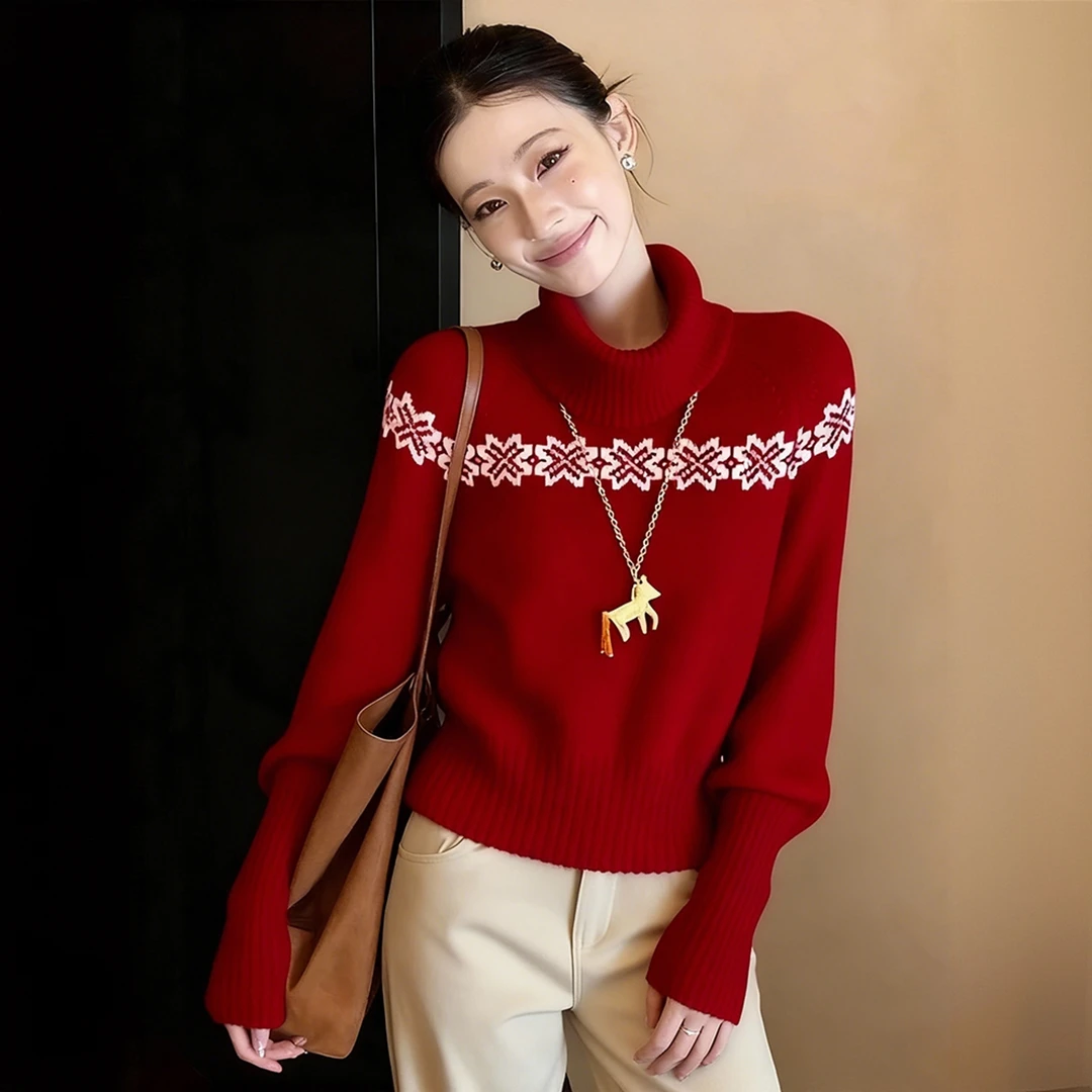 冬季软糯慵懒风上衣小众不撞款法式别致独特超好看圣诞红色毛衣女