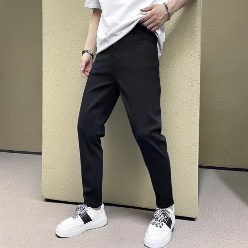 【防褪色】冬季新款黑色简约净版修身弹力男士牛仔裤（9315）