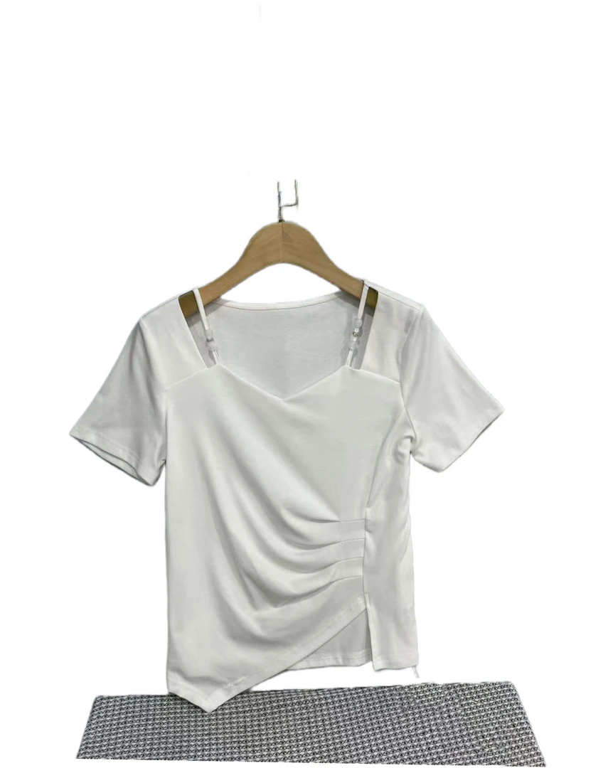 996  纯色  设计感  高级感  褶皱  休闲  T恤