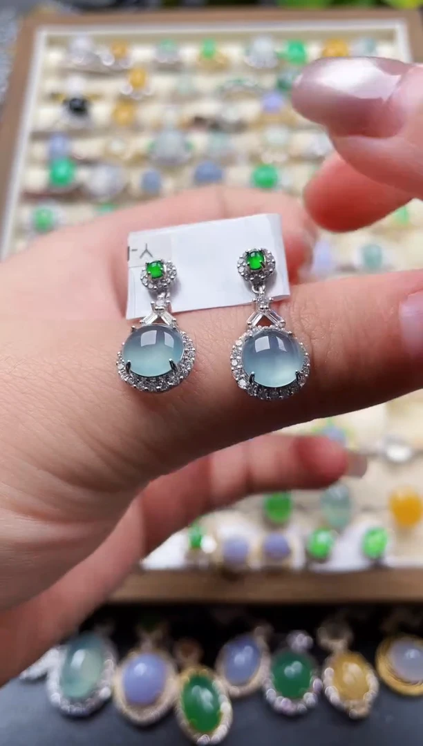 银S925镶嵌翡翠耳饰125