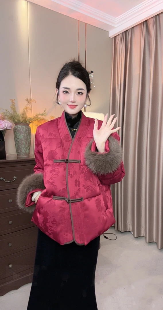 85款新中式国风盘扣拼接棉服女冬季2024新高级感时尚外套百搭