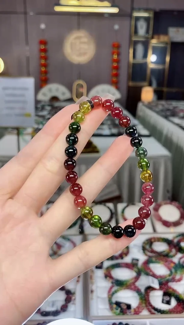 老矿碧玺色标彩虹透体单圈手串6mm+未镶嵌碧玺dan 一物一证