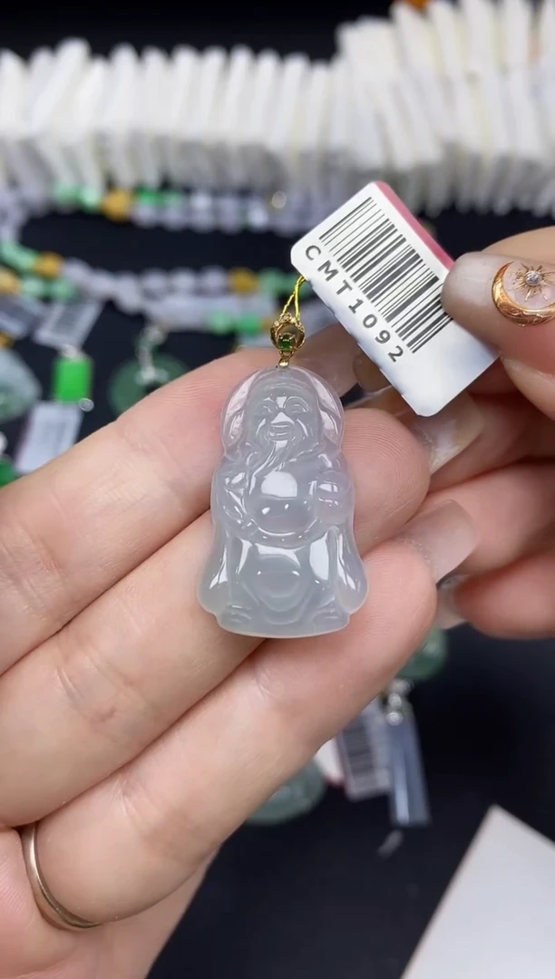 吊坠(不含链)18K金镶嵌翡翠财神18K金扣镶嵌@@CMT