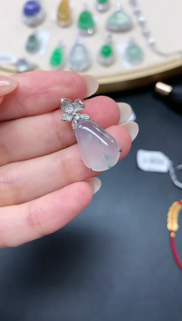 翡翠18K金镶嵌吊坠(不含链)A560|5980