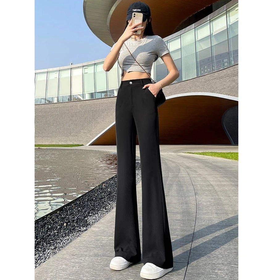西装微喇裤女2025春夏新款高腰显瘦百搭黑色小个子休闲垂感微喇裤