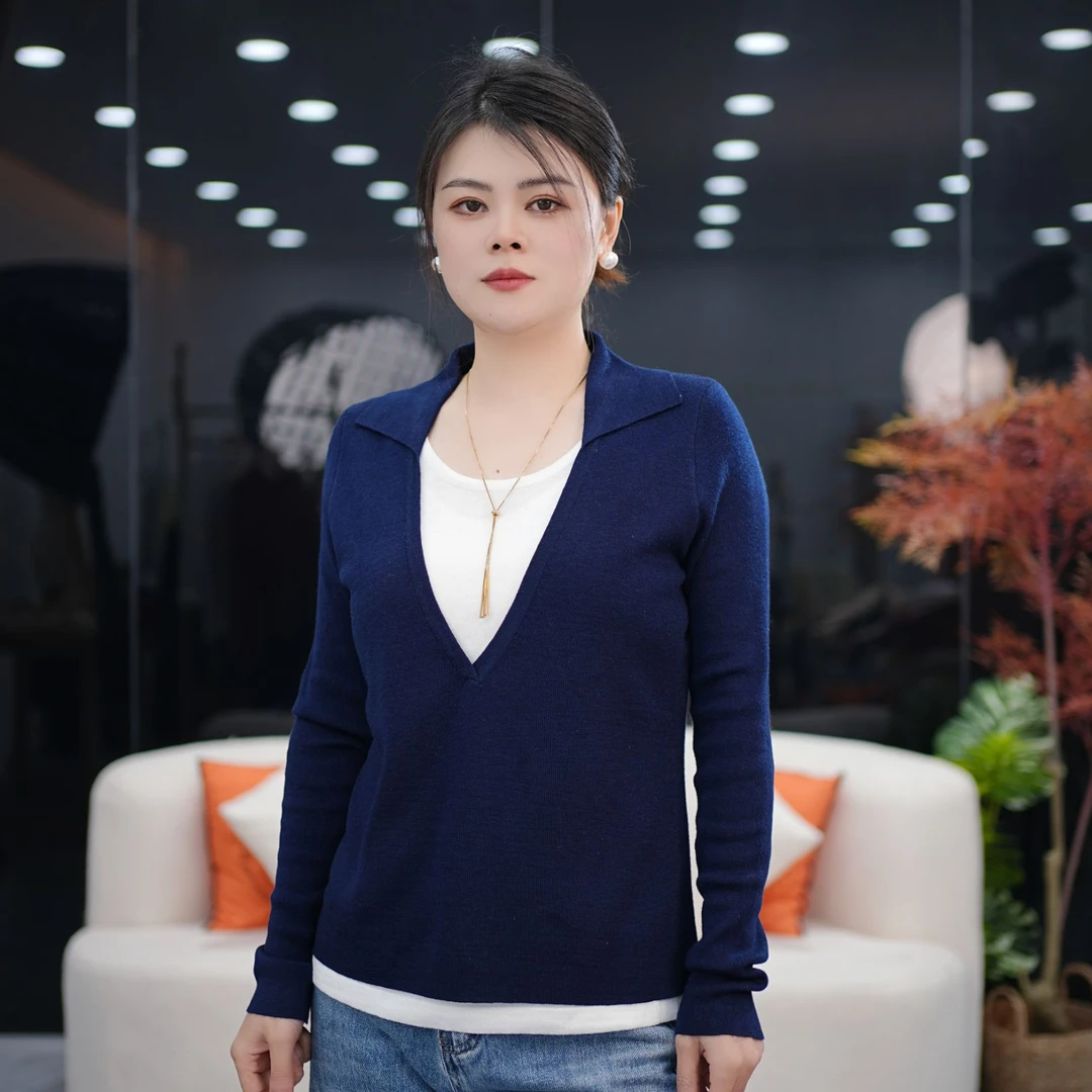 2025春季新款假两件针织衫女上衣秋冬季新款翻领毛衣打底