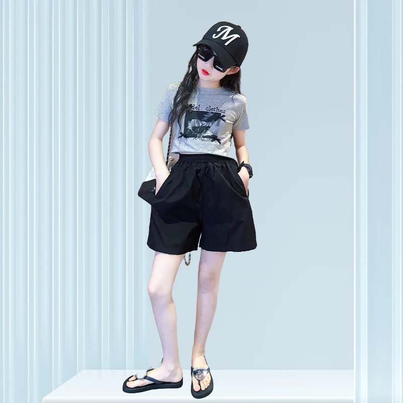 女童短裤套装夏2025新款女大童夏季短袖时髦洋气穿搭女孩炸街夏装