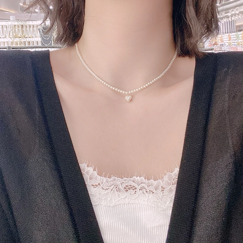 铜合金仿珍珠项链 爱心珠珠潮牌气质高级项链141