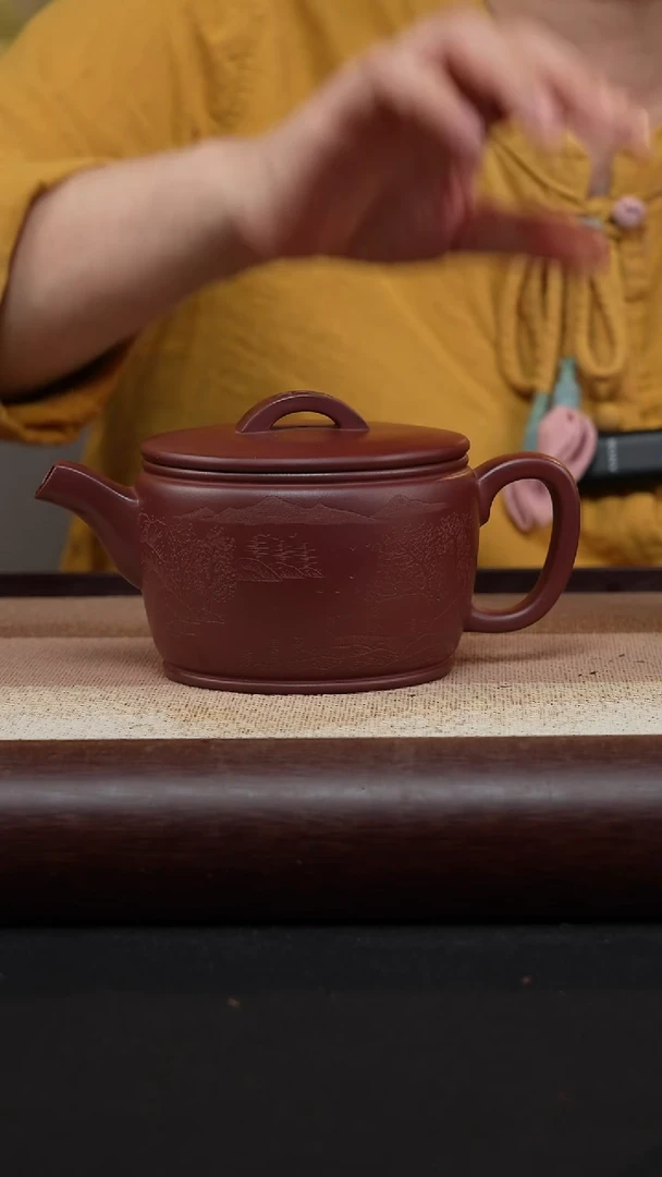 【闪购商品】紫砂茶壶龙血砂-大品山水汉瓦MH-1069